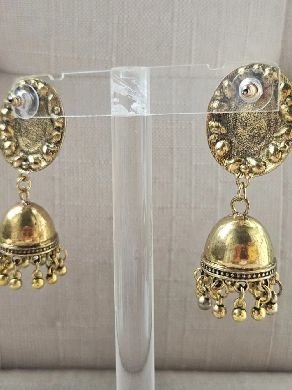 Pakistani Earrings Jhumka Fashion Jewelry Gold Tone Pink Beads Chandelier New - Picture 9 of 13